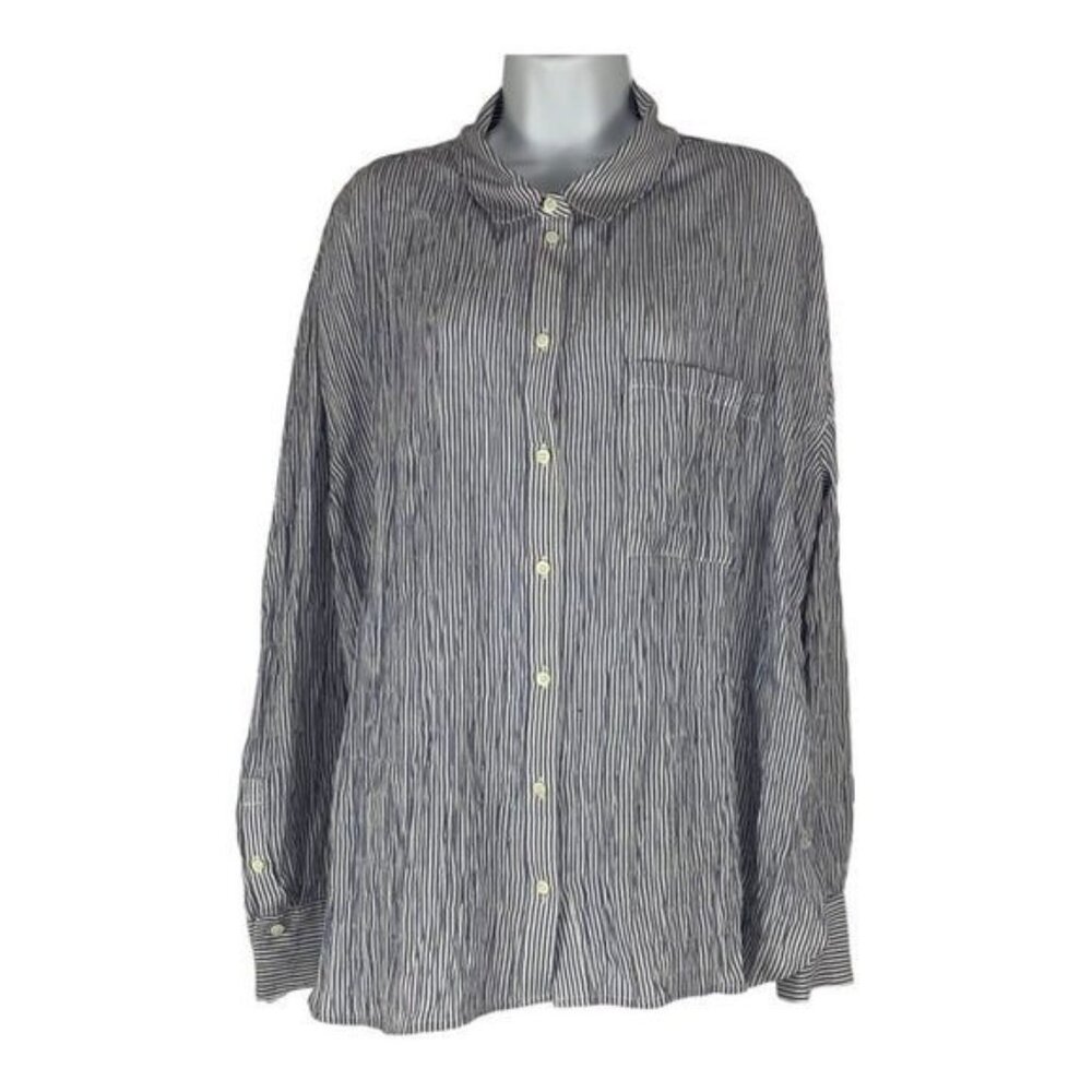 Treasure & Bond Boyfriend Striped Button-Down Shirt L Cotton Blend Blue White